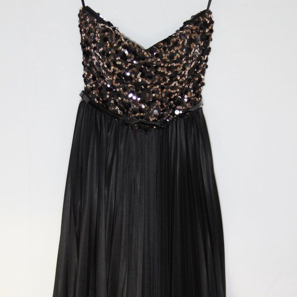 AS U WISH SEQUIN PLEATED MINI DRESS SZ M JRS BLACK GOLD BELT PARTY COCKTAIL PROM - Picture 2 of 14